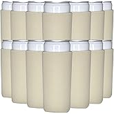 TahoeBay Slim Can Cooler Sleeves (25-Pack) Skinny Tall Cans 12 Oz Bulk Thin Seltzer Fit Sublimation Blanks for Vinyl Plain Blank Foam Beer Bottles Black White Assorted Solid Set (Champagne Beige)