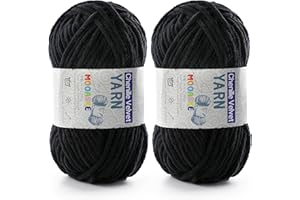 MOOASKE 2 Pac Chenille Yarn for Crocheting - Blanket Yarn for Crocheting - Fluffy Yarn for Crochet, Baby Yarn for Crocheting Soft Blankets Weight Per Roll 50g/1.76oz, Length 60m/65yard (Black)