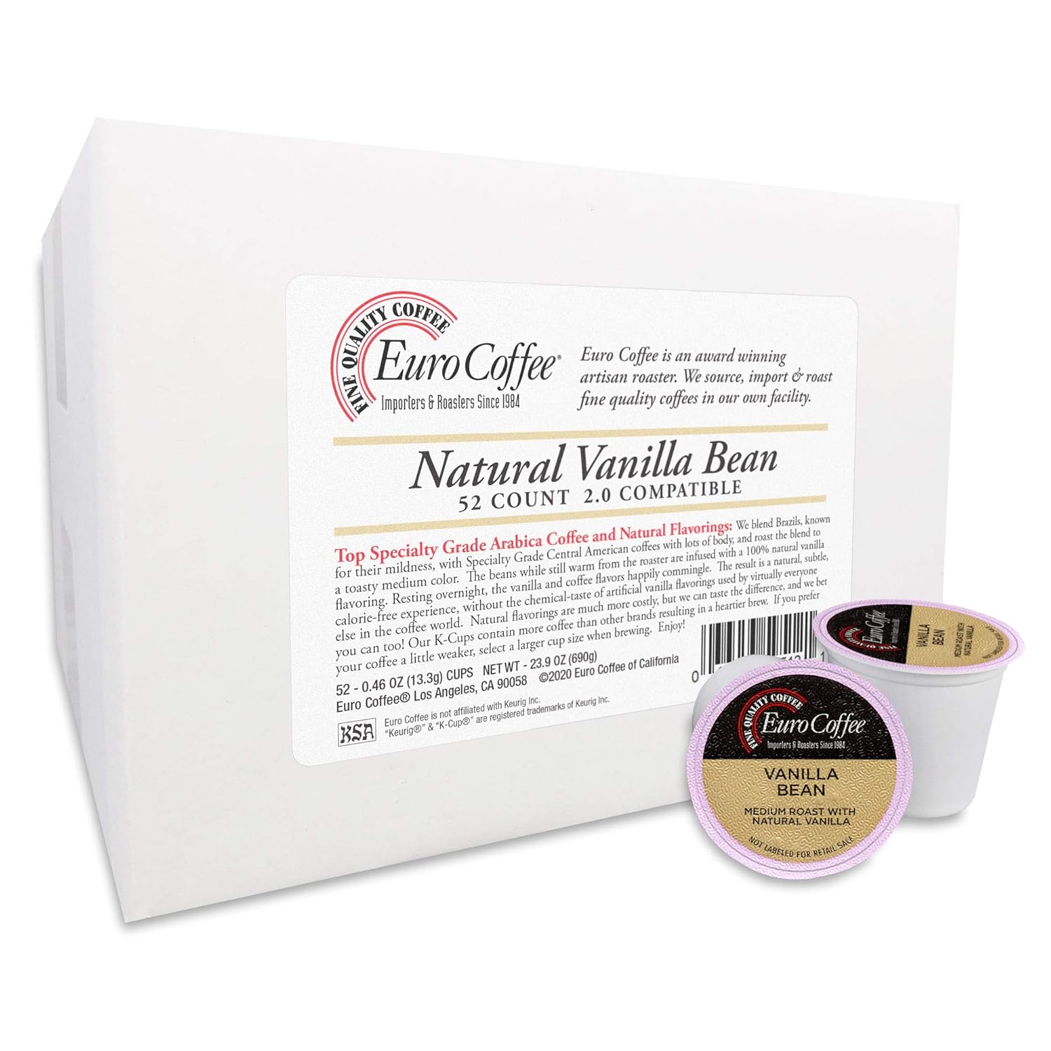 Euro Coffee Single-Serve K-Cup Keurig 2.0 Compatible (Natural Vanilla Bean, 52 count)