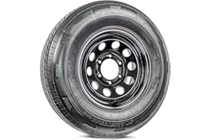 Radial ST 225/75R15 Rainier Trailer Tire and Rim 15x6 Load Range D 6 Lug Black Modular Wheel - 6 Year Warranty