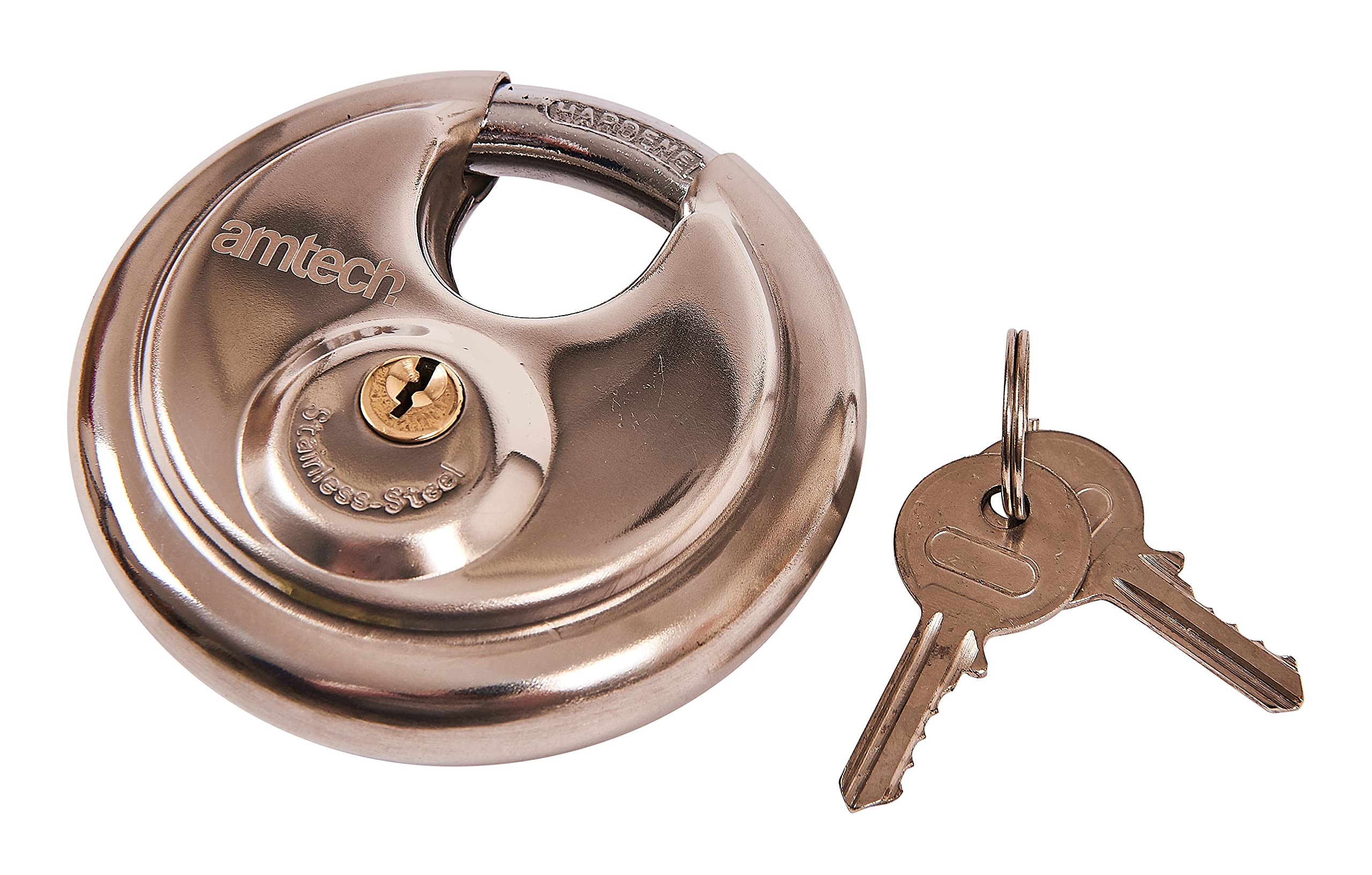 Amtech W4250 90mm Disc Padlock, Heavy Duty and Corrosion Resistant Stainless Steel Construction with 2 Keys