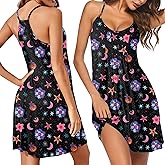 Ekouaer Women Nightgowns Sleeveless Sleepwear Spaghetti Strap Racerback Pajama Dress Nightshirt S-XXL