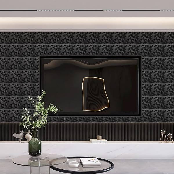 STICKGOO 33 PACK 3D WALL PANELS FOR INTERIOR WALL DECOR, BLACK DIAMOND DESIGN ACCENT WALL DECOR, 12”X12” MODERN WALL PANELS FOR GAMING ROOM BEDROOM TV BACKGROUND