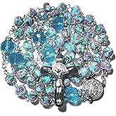 GeekTenet Rosary Beads Chaplet Rose Artificial Crystal Glass Rosery Cross Catholic gifts