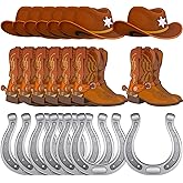 Humyoun 24 Pieces Western Party Decorations Western Cardboard Cutout Assortment Cowboy Boot, Hat, Lucky Horseshoes for Bulletin Board Decor Wild Occident Themed Party Supplies