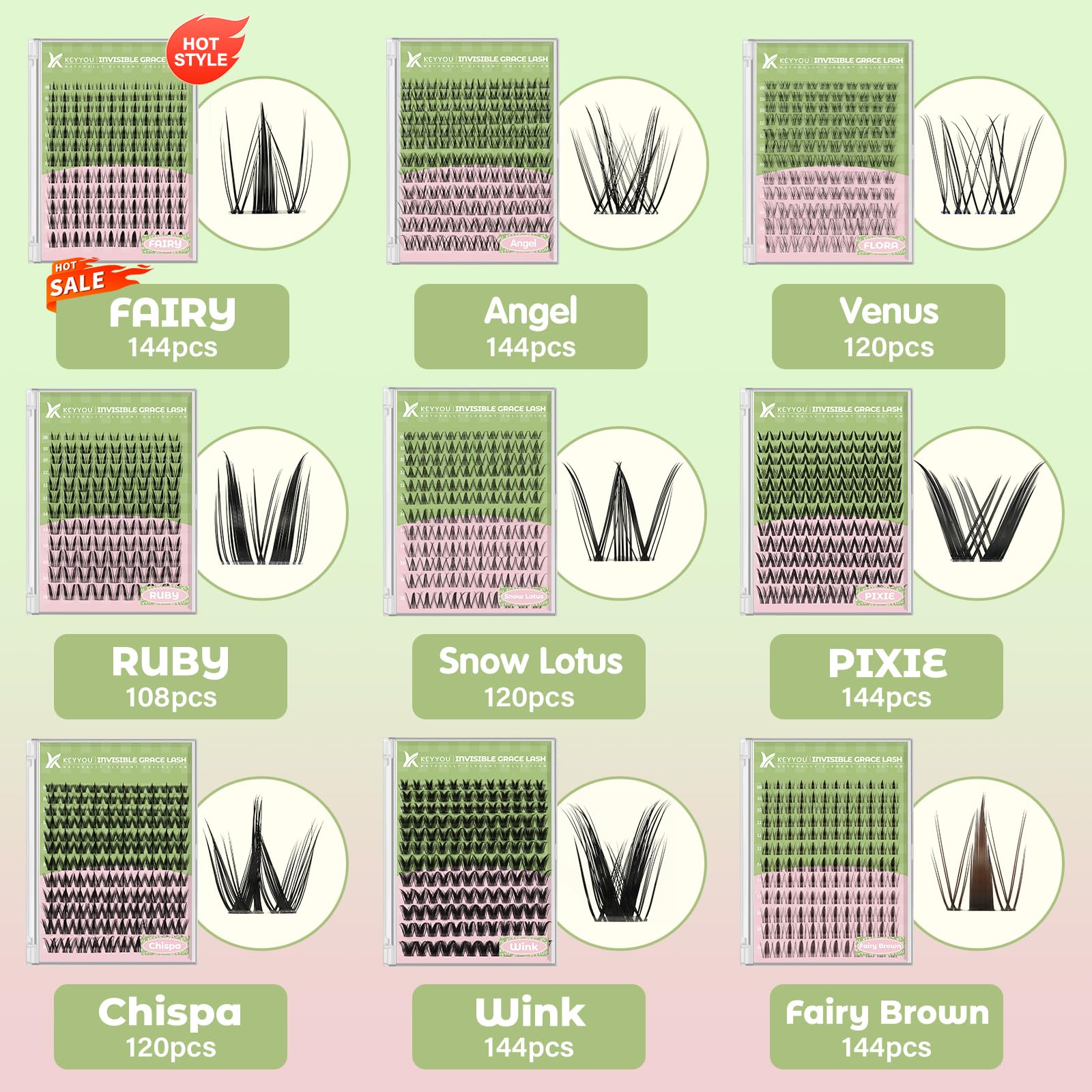 KEYYOU Fairy Lash Clusters Kit, Manga Eyelash Extension Kit at Home, 144pcs D Curl Wispy Natural Invisible Band Lash with Waterproof Lash Extensions Kit (Fairy-D-8-18MIX)