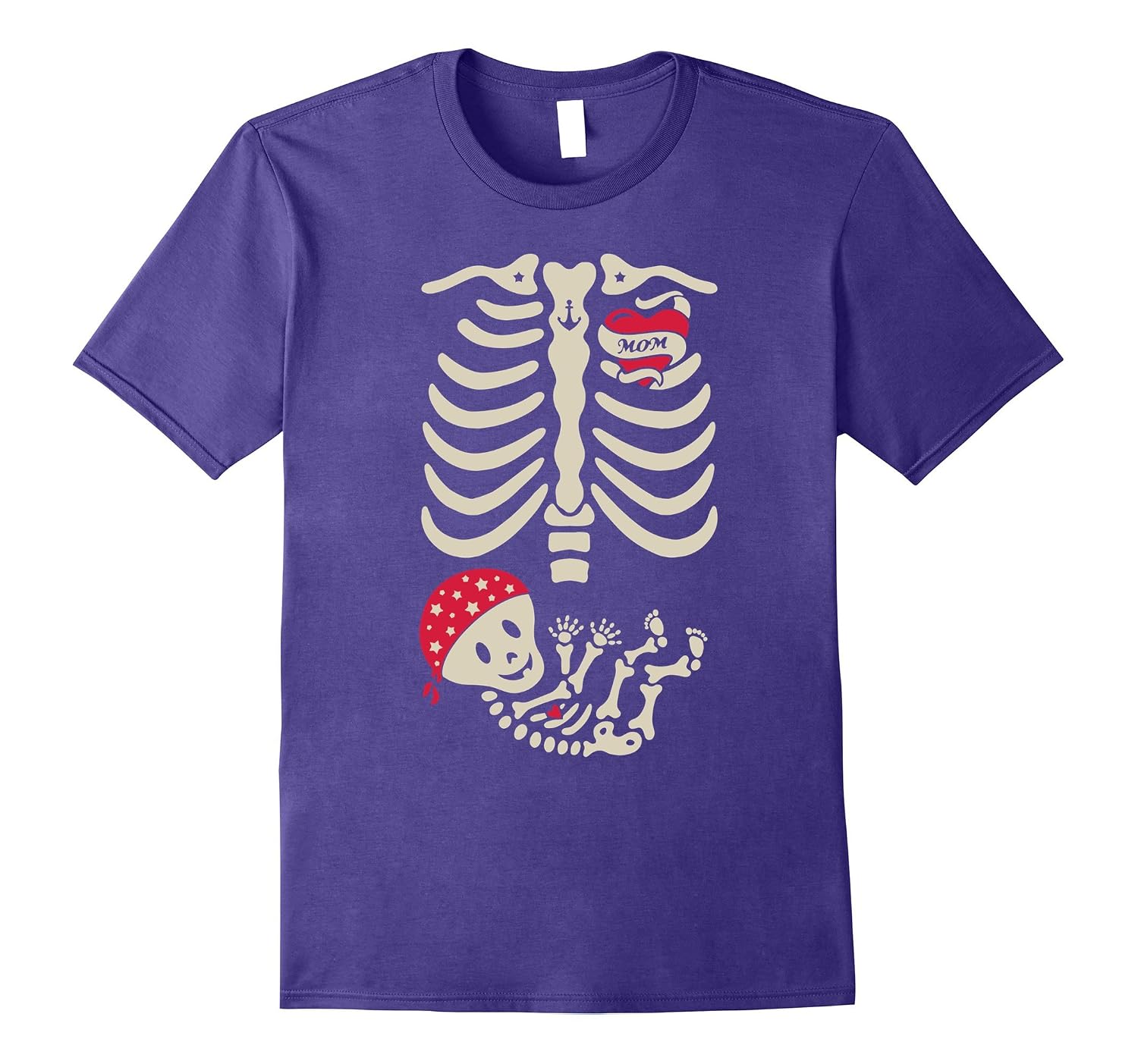 T-shirt Halloween Grossesse Squelette Rayons X - Femme - Col V - Manches Courtes - Noir - Modèle Rayé X-ray Pour Future Maman
