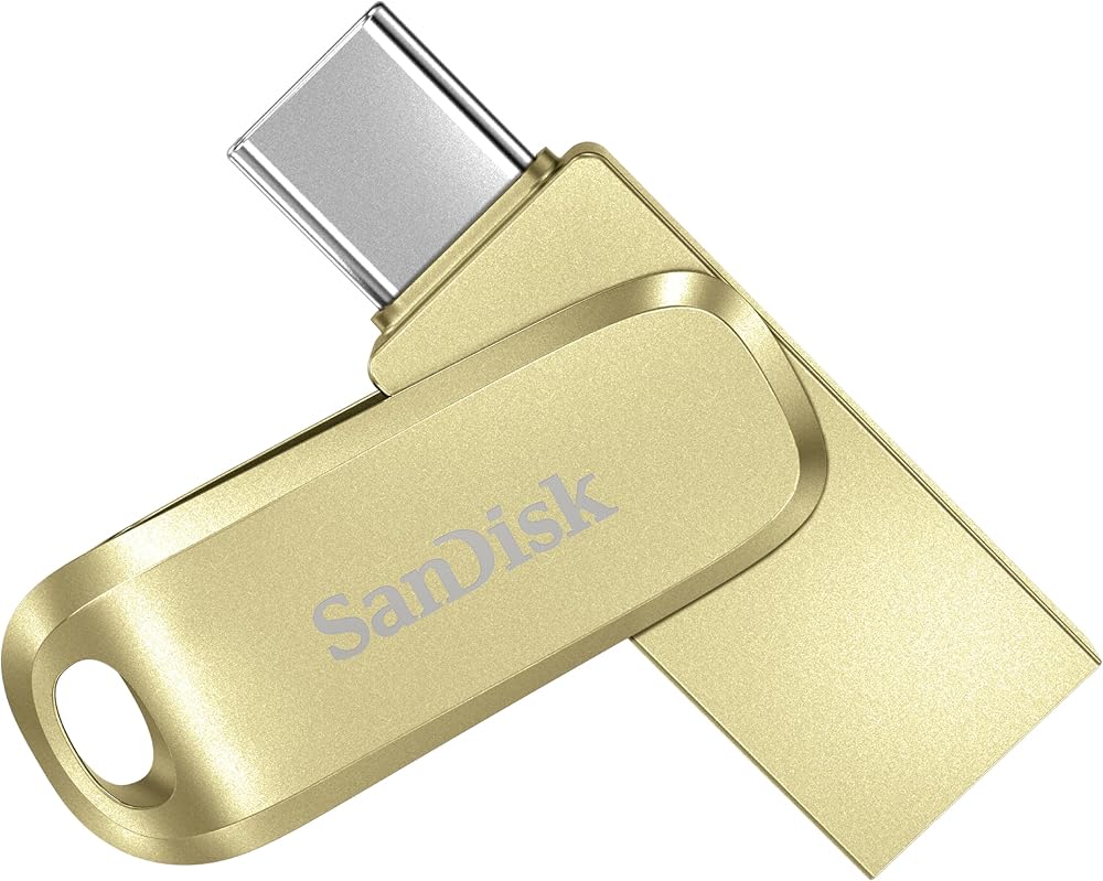 SanDisk 128GB Ultra Dual Drive Luxe USB C Flash Drive Type C A Metal Gold 400MBs