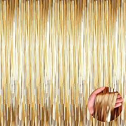 4 Pack Champagne Gold Foil Fringe Curtain