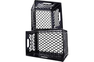 Jezero Milk Crate for Household Storage: The Ultimate Storage Tote for Groceries, Garages, Kayaking & Outdoor, Stackable Storage | BLACK, Plastic, Rectangle & Square Combo, (MC-Combo)