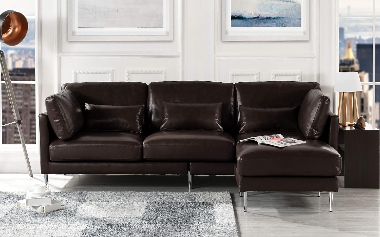 Amazon Com Modern Leather Sectional Sofa L Shape Couch Dark