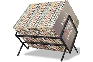 EGMEHOAD Vinyl Record Storage Black Metal, Vinyl Record Holder Stand Up to 80 LP Albums, Handmade Lp Albums Storage Rack