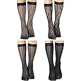 Geyoga 4 Pairs Women's Lace Socks Mesh Lace Knee High Socks for Women