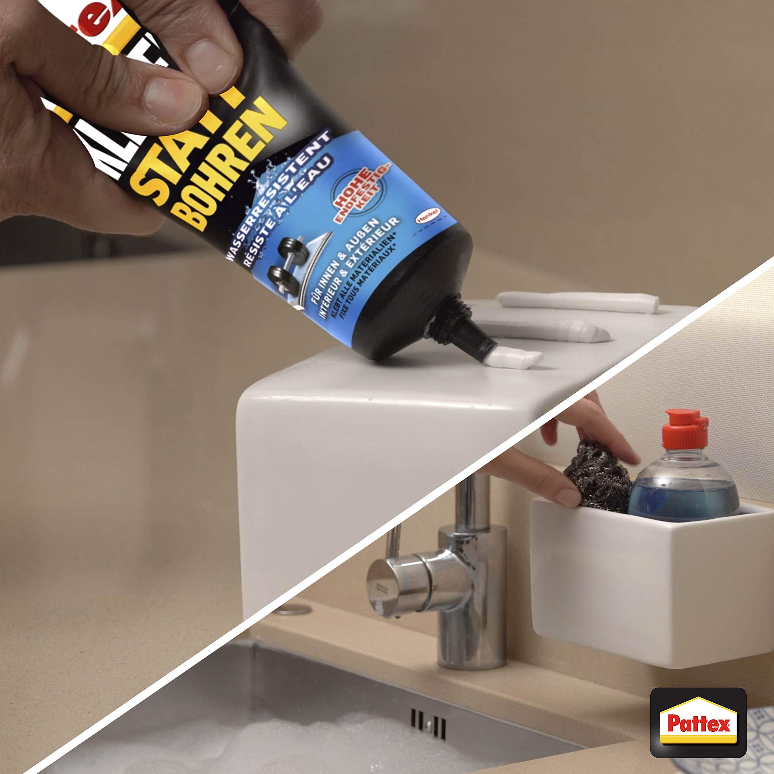 Pattex Montagekleber Kleben statt Bohren Wasserresistent, Kraftkleber für innen & außen, universell einsetzbarer Baukleber, Kleber mit hoher Festigkeit, 1 x 340g 5