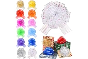Poen 24 Pcs Organza Pull Bows Christmas 6 Inch Large Gift Wrapping Ribbon Bows Crafts for Present Wrapping with Ribbon for Gift Baskets Wedding Valentine Party Decor(Multicolor)