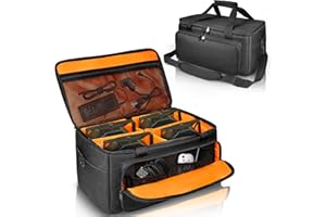 ORKELS 3/8'' Padded Stage Lighting Bag – Fits 4 Par Lights, Spotlights – Storage Bag with Fluorescent Lining, Dividers, Adjustable Straps & Accessory Pockets (4 Par Lights Case)