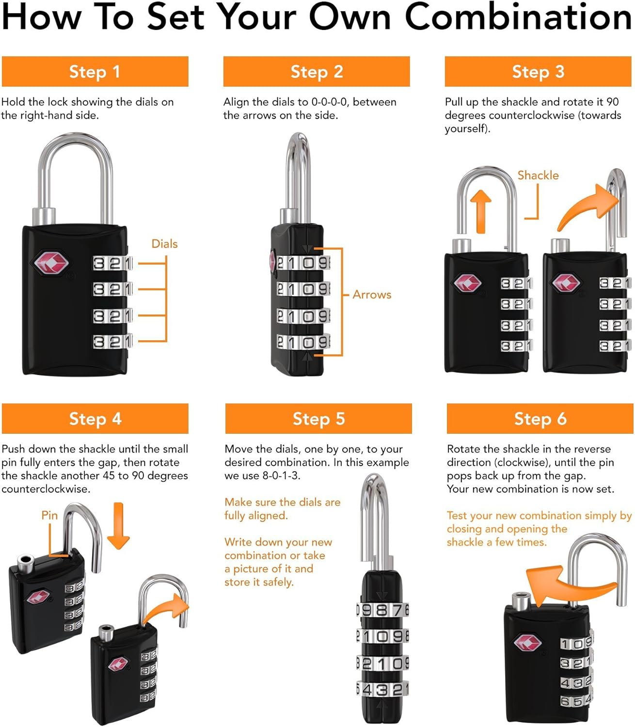 TSA Luggage Locks (2 Pack) - 4 Digit Combination Steel Padlocks - Approved Travel Lock for Suitcases & Baggage - Black - - 