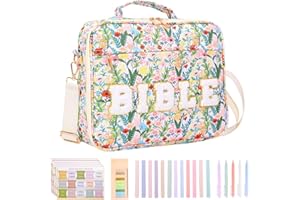 Bible Cover, Zipper Bible Bag, Portable Quilted Cotton Book Protector Cover with Handle and Study Supplies Accessories for Ha