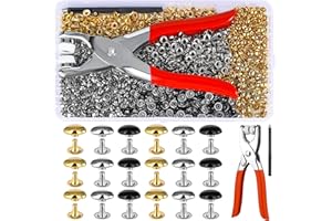 KOGYXE 180 Sets 9mm Leather Rivets, Double Round Cap Leather Rivets, 3 Colors Caps Leather Rivets, Metal Studs with Fixing Tools for DIY Leather Craft/Clothes/Shoes/Belts Repair Decoration