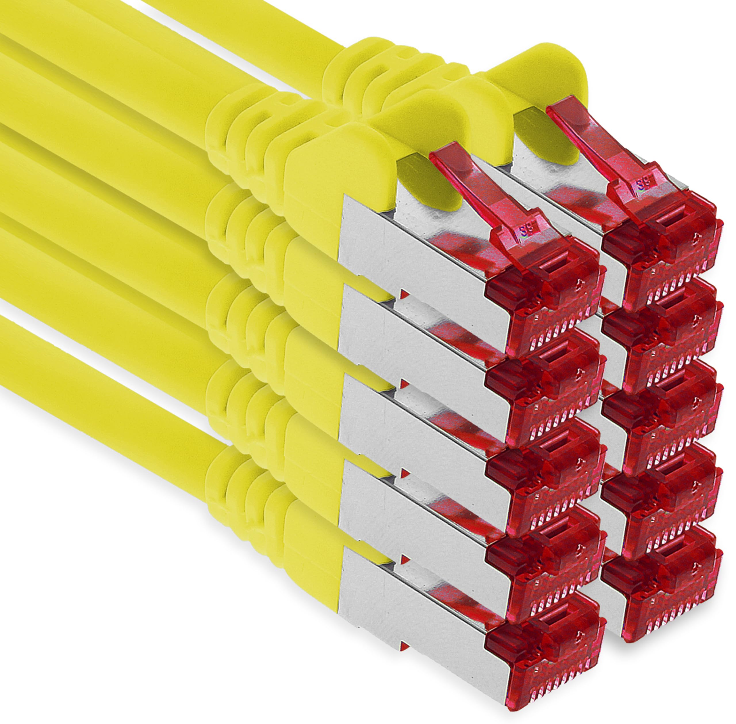 1aTTack.de - 10x 5m CAT6 patch cable S/FTP PIMF shielding CAT.6 RJ45 network cable Ethernet cable DSL LAN router switch modem patch panel - yellow - 10 pieces