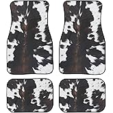 YINGQIGUAN Cow Print Car Floor Mats Carpet Universal Abstract Cow Fur White Black Brown Print Farmhouse Animal Skin Texture Floor Mats for Cars Vehicle Front Rear Rugs Cute Car Accessories for Trucks