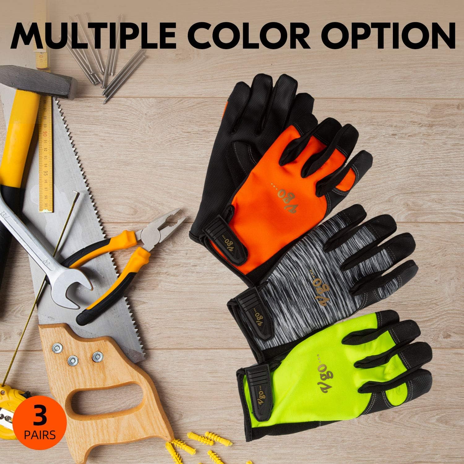 Vgo 3 Pairs High Dexterity Touchscreen PU Leather Work Gloves Multipurpose(Size XL,3Colors,PU8718): Clothing