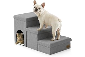 Dog Stairs with Storage, 3-Step Wider Sturdy Dog Steps for Small/Medium/Large Dogs and Older Cats, Doggie Ramp with Condo for
