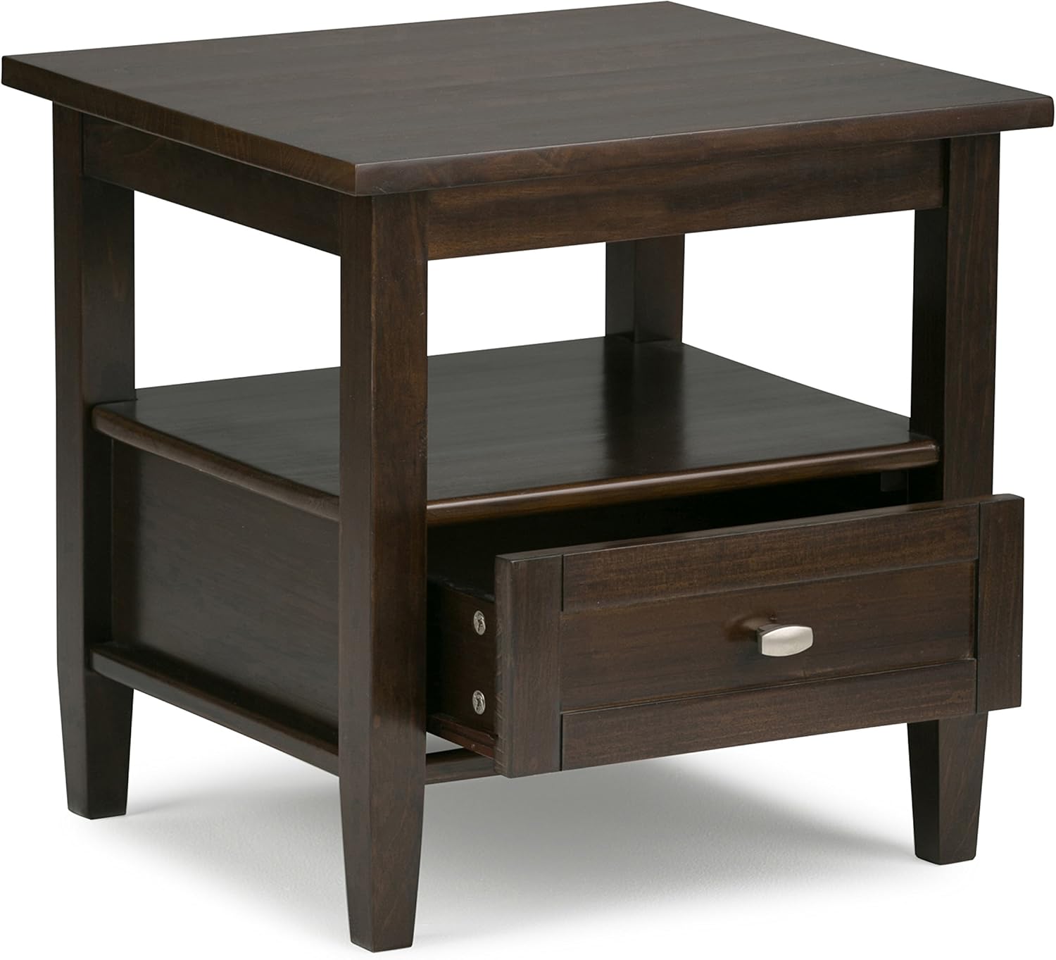 Simpli Home Warm Shaker SOLID WOOD 20 inch wide Rectangle Rustic Contemporary End Side Table in Tobacco Brown with Storage, 1 Drawer and 1 Shelf, for the Living Room and Bedroom: Kitchen & Dining