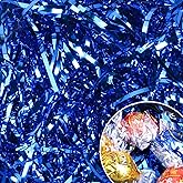 Ottwll 150 Grams Blue Crinkle Cut Paper Shred Filler, Sparkly Film PP Hamper Shreds for Gift Box Bag Basket DIY Crafts Supplies Easter Grass Gift Box Filling