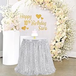 Glitter 14ft Silver Table Skirt for Rectangle Table
