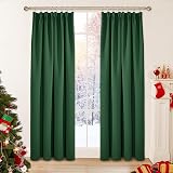Deconovo Pencil Pleat Blackout Curtains Thermal Insulated 140x245 Dark Green view 9