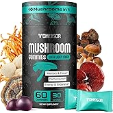 TOMEISOR Lions Mane Mushroom Gummies for Adults, 10 in 1 Mushroom Supplement,Brain Supplements for Memory and Focus & Cognitive Performance,with Chaga, Reishi, etc. 60 Gummies,Individually Packaged