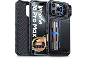 BSNRM for iPhone 16 Pro Max Case with Card Holder (4-5 Cards) [Camera Controls] [Sliding Camera Cover] [RFID Blocking] Shockproof Rugged Back Silicone Wallet Phone for iPhone 16 Pro Max, Black