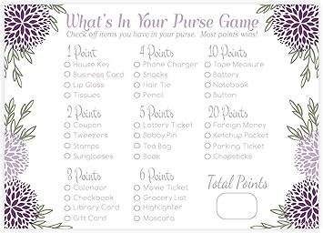 Amazon Com Purple Floral Whats In Your Purse Bridal Or Baby Shower