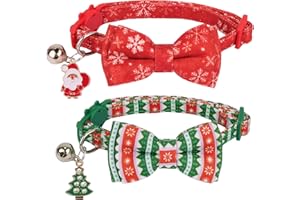 ADOGGYGO Christmas Cat Collar with Bowtie Bell - 2 Pack Red Green Cat Christmas Bowtie Collars