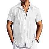 COOFANDY Men's Casual Button Down Shirts Short Sleeve Textured Summer Beach Shirts