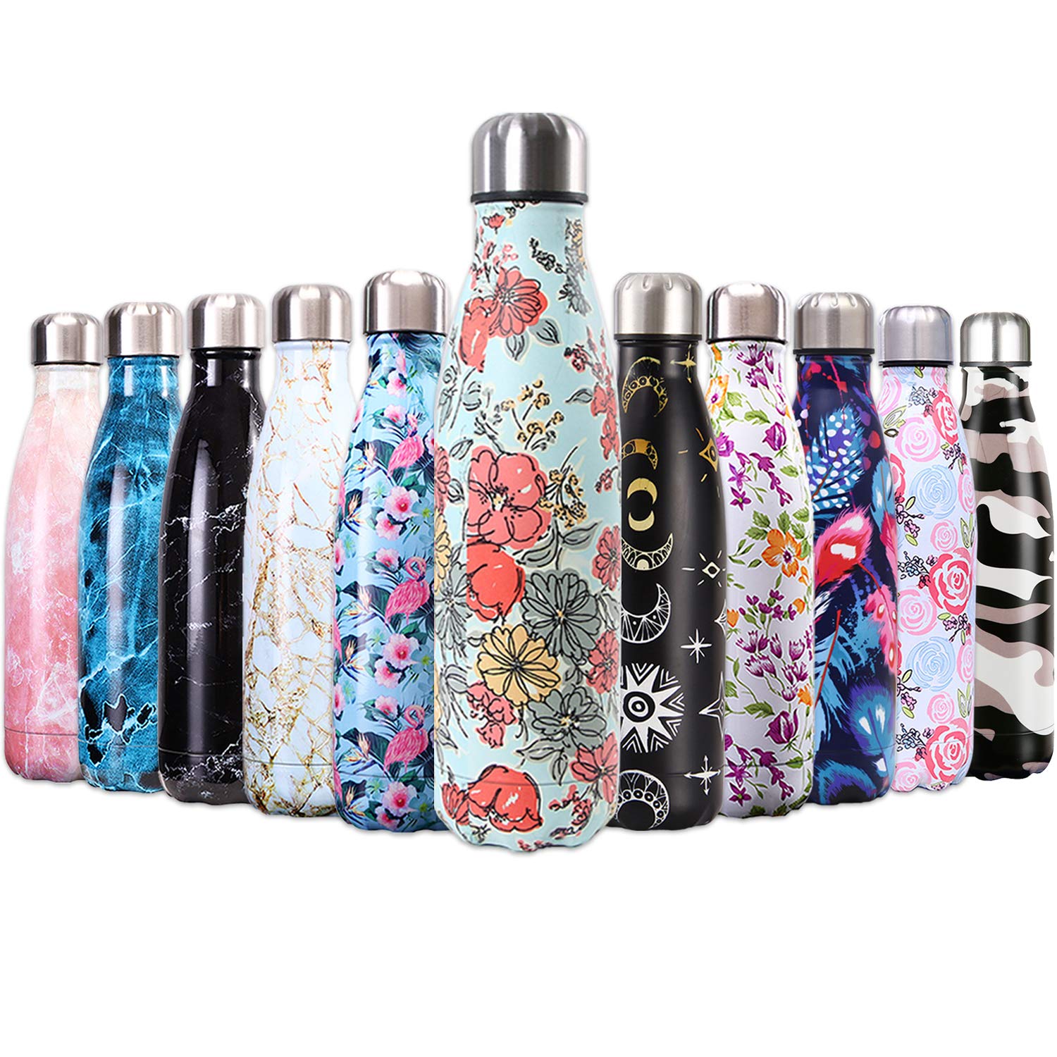 QXuan 500ml BPA Free Double Wall Insulated Stainless Steel Insulated Water Bottles for Sports Office School Travel Outdoor