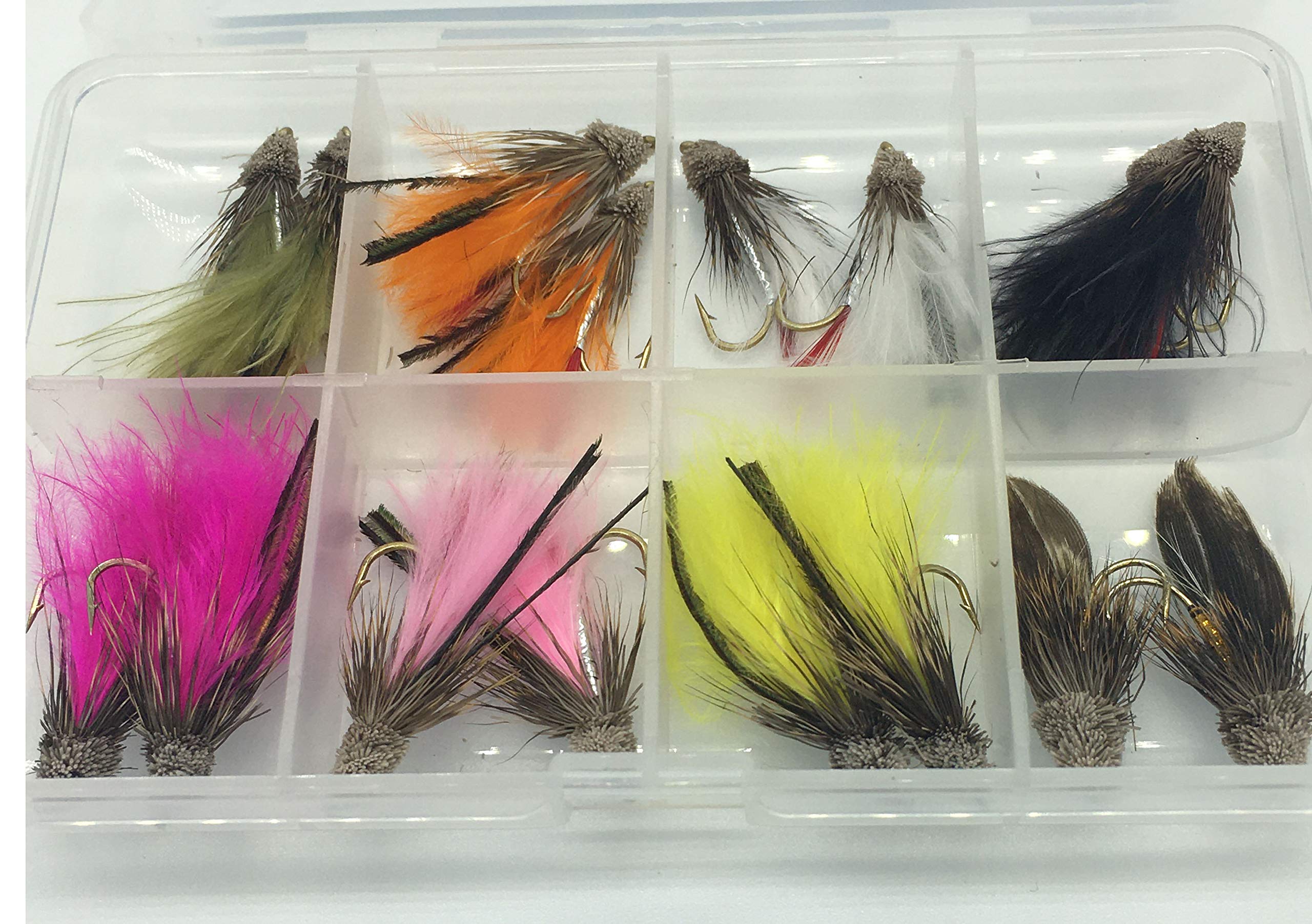 Fly Fishing Muddler Set, pack of 16 flies sizes 8-10 + frre clip shut box