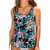 Women Swim Tankini Top Only - Tummy Control Bathing Suit Top Double Strap Swimwear Top Loose Fit 2025