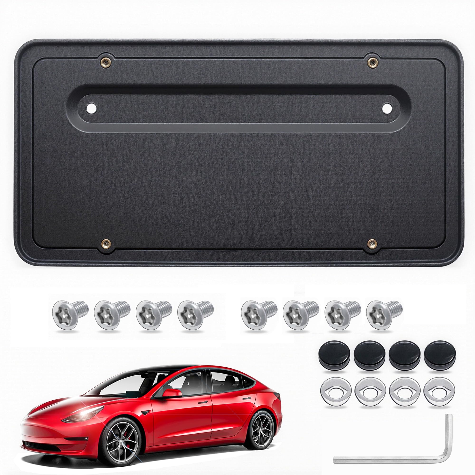 Photo 1 of Arcoche Rear License Plate Holder for Tesla Model 3 17-23 and Model Y 20-24, Back Trunk Car Tag Bracket Frame with Screws Caps for Tesla License Plate Frame Rear Plate Mounting Kit OE:109684400B