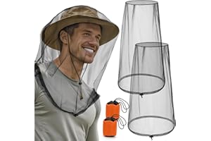 Pmxary 2 Pack Premium Mosquito Head Nets with Drawstring, Breathable Ultra Large Bug Net for Head, Mosquito Net Hat for Men and Women, Universal Fit for Hats, Essential for Outdoor Activities Black