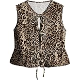 SHENHE Women's Y2k Tie Front Denim Vest V Neck Ruffle Hem Sleeveless Peplum Jean Top Shirt