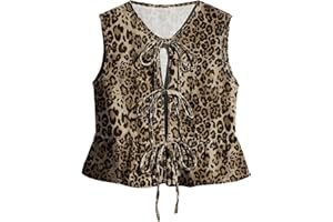 SHENHE Women's Y2k Tie Front Denim Vest V Neck Ruffle Hem Sleeveless Peplum Jean Top Shirt