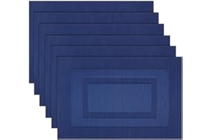 PIGCHCY Placemats,Washable Woven Vinyl Placemats for Dining Table,Easy to Clean Plastic Durable Placemats Set of 6 (18 x 12 inchesches, Navy Blue)