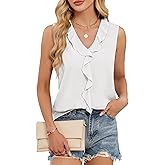 Blooming Jelly Women's V Neck Ruffle Sleeveless Business Casual Tank Top
