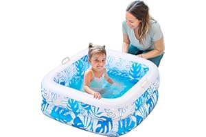 SLOOSH Inflatable Kiddie Pool for Kids, 32"x32"x8.5" Swimming Pool with Soft Pad for Kid & Toddler, Square Blow Up Baby Ball 