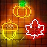 hhuohuona Thanksgiving Neon Signs for Wall Decor 3-Piece Fall Window Lights Dimmable Maple Leaf Acorn Pumpkin Led Sign Fall Autumn Harvest Neon Gifts Decorations