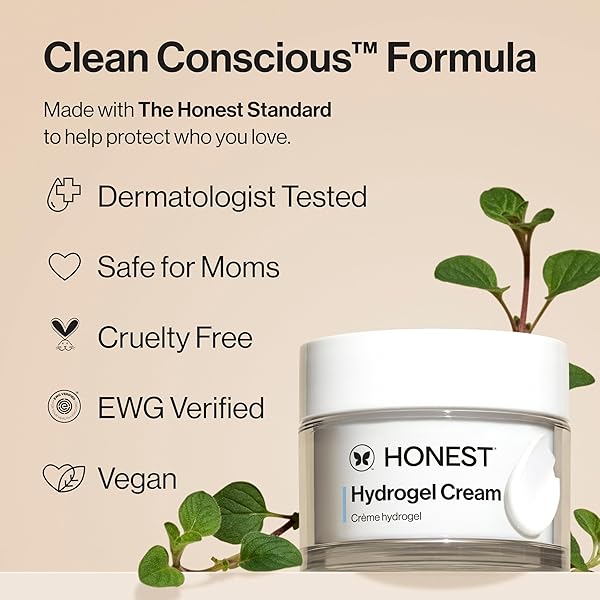 HONEST BEAUTY HYDROGEL CREAM WITH HYALURONIC ACID, JOJOBA, + SQUALANE | OIL FREE, LIGHTWEIGHT, MOISTURIZING | EWG VERIFIED, VEGAN + CRUELTY FREE | 1.7 FL OZ