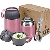 MAXSO 2 Pack Soup Thermo for Hot & Cold Food for Kids Adults, Vacuum Insulated Food Jar Thermal Lunch Containers, Travel Food Flask with Spoon (24 oz,17 oz) (Pink)