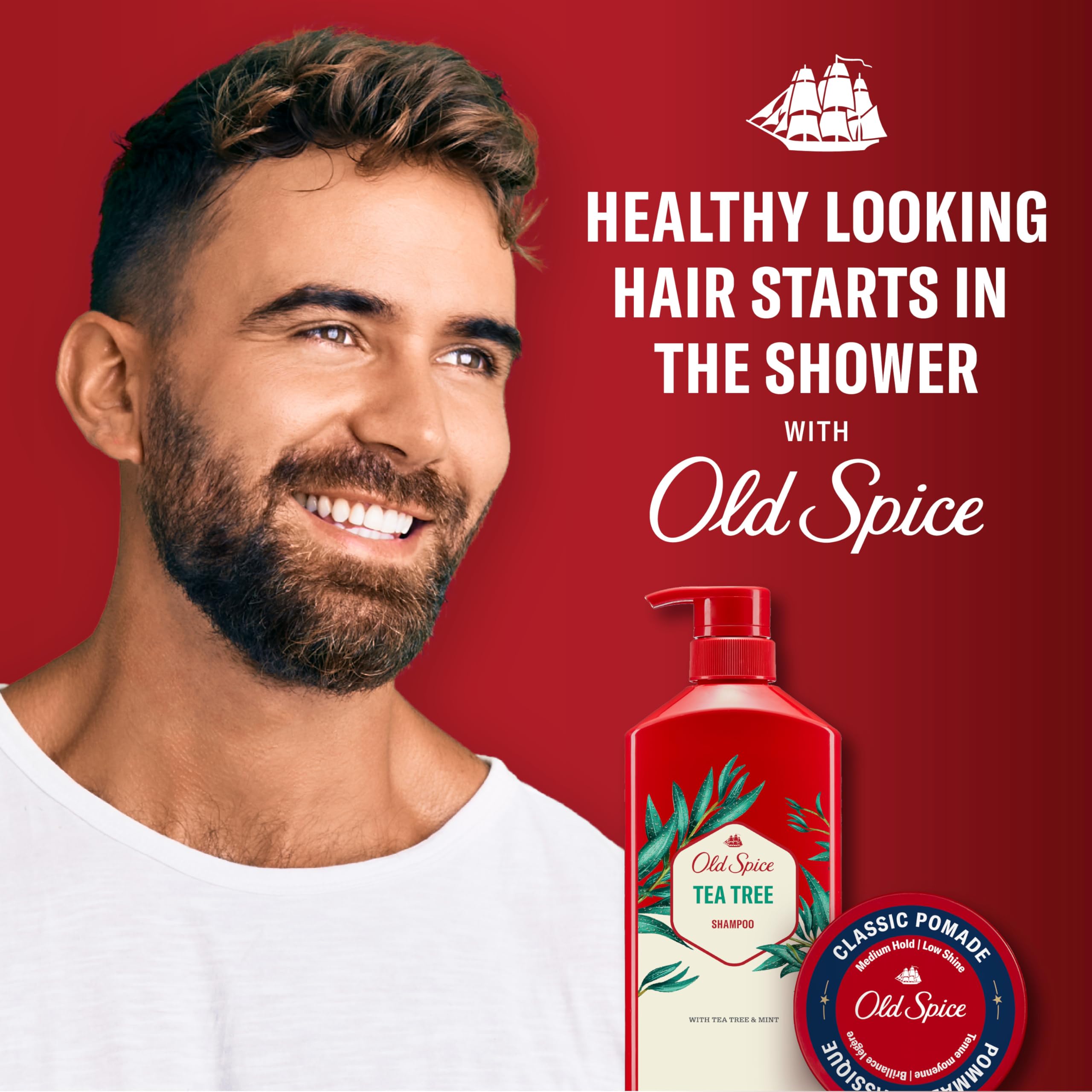 Old Spice Tea Tree Shampoo for Men, Healthier, Fuller, More Moisturized Looking Hair, 21.9 Fl Oz Each, Twin Pack